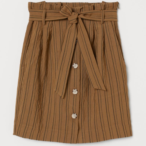 H&M Brown Black Button Front Paper Bag Mini Skirt - Picture 2 of 9